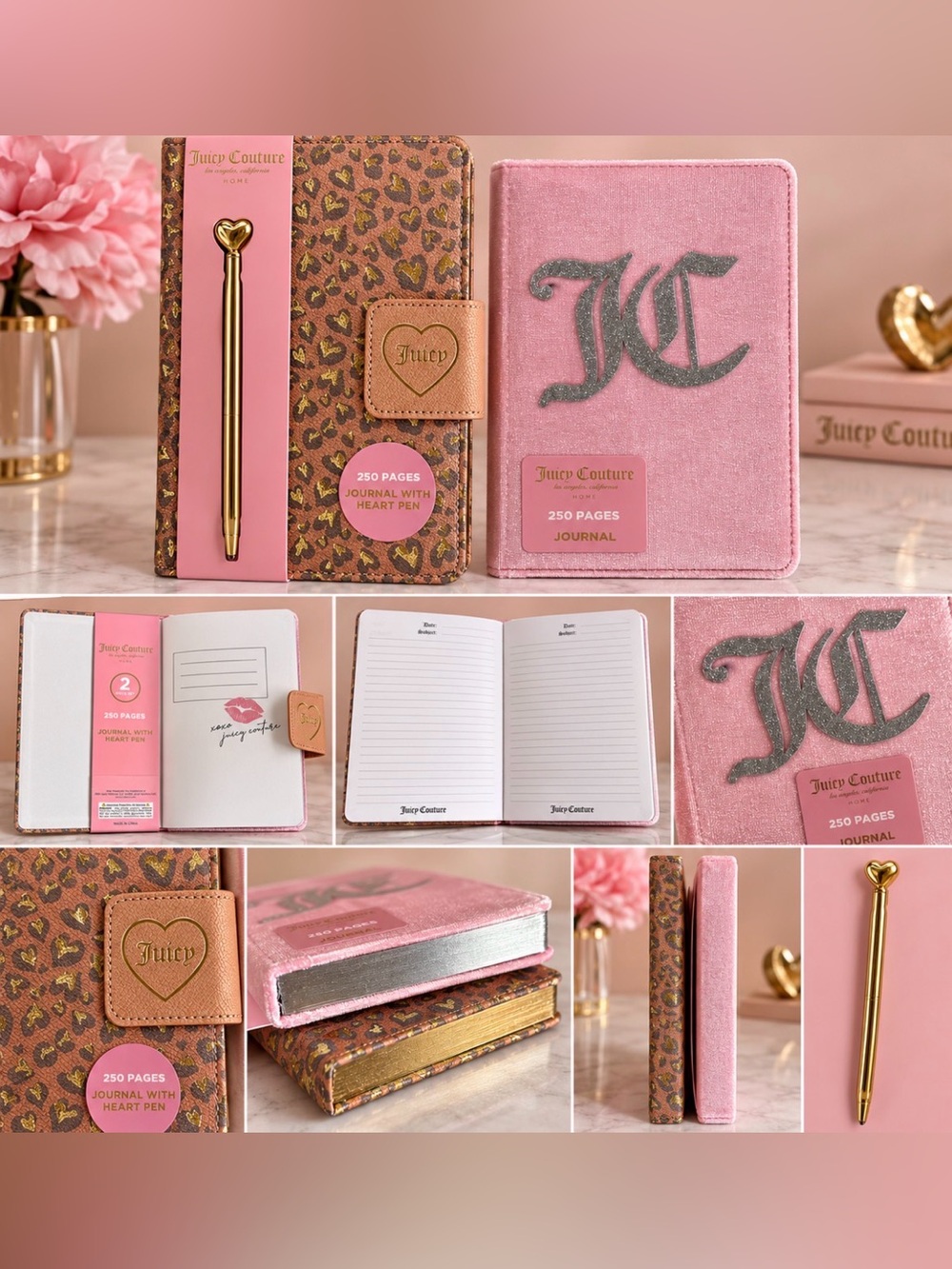 Juicy Couture (Bundle of 2) Velvet Journal and Leopard Accent & Gold Pen NWT - Picture 3 of 3